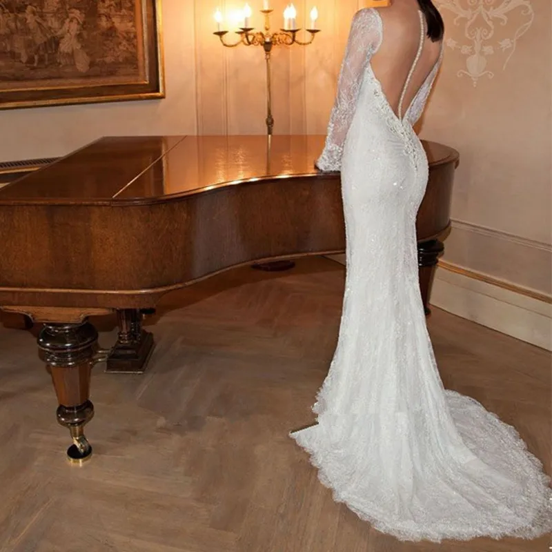 Long-Sleeve-2016-Sheer-Back-Weding-Gowns-Vestidso-De-Noiva-Mermaid-Wedding-Dresses-Robe-De-Mariee (2)