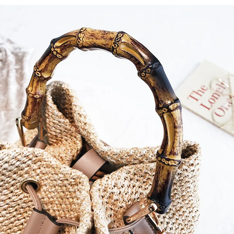 Blascher Beach Drawstring Women Bucket Bags Female Summer Knitting Straw Bags Casual Holiday Crossbody Bag Bamboo Handle Handbags Bolsa H8312 (15)
