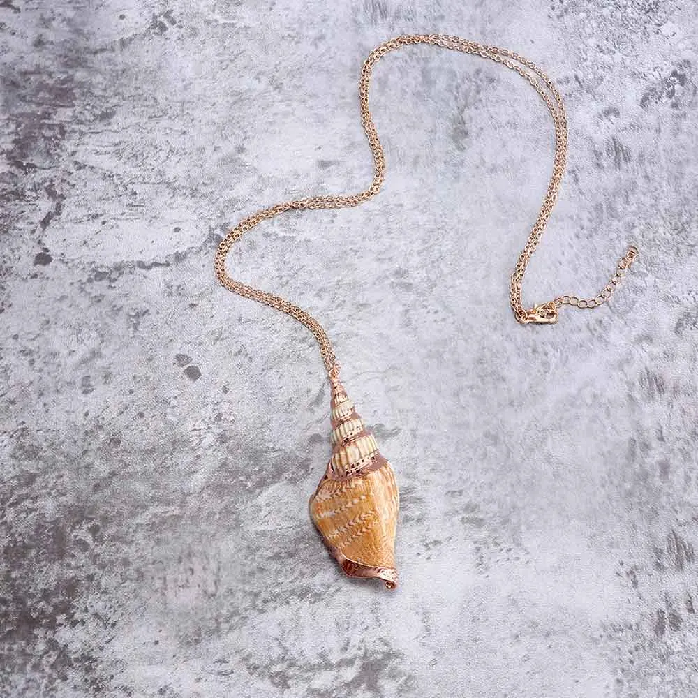 

Natural Sea Conch Shell Beach Pendant Metal Gold Long Chain Necklace Women Fashion Jewelry Decor Gifts