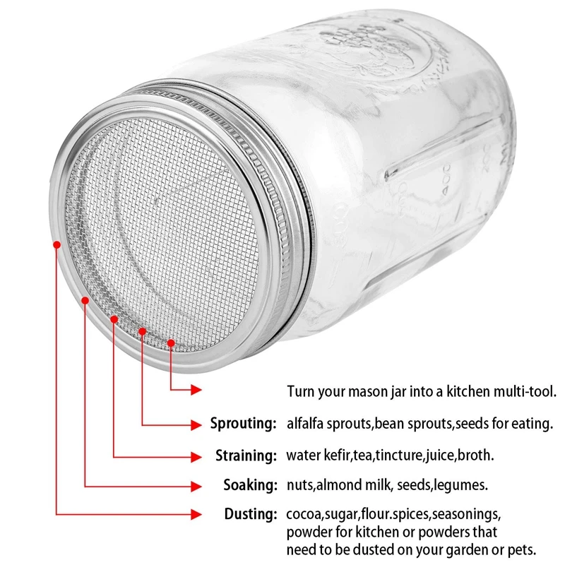 8 Упаковка, нержавеющая сталь Sprouting крышка банки комплект для широкого рта банка с завинчивающейся крышкой, ситечко экран для консервных