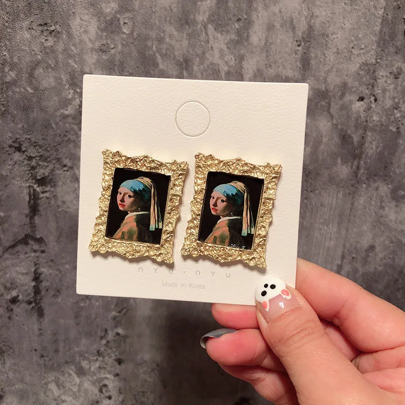 Винтажные женские вечерние серьги с изображением Ван Гога и кристаллами - Окраска металла: H03