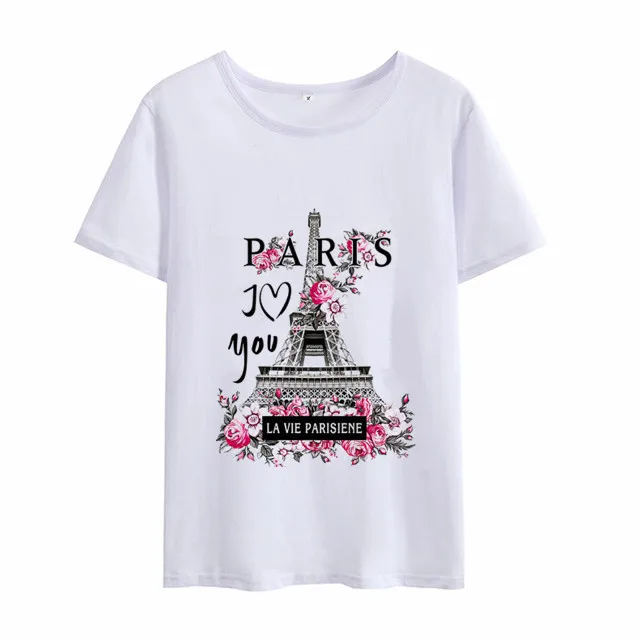 Женские летние топы, модная сексуальная белая рубашка с принтом I LOVE Paris kawaii, корейские женские футболки с коротким рукавом размера плюс - Цвет: as picture