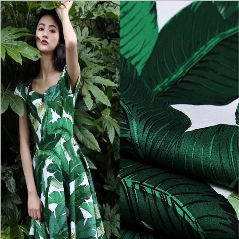 3 метра Зеленый банановый лист напечатанный стрейч сатиновая хлопковая ткань для шитья платья одежда материал подушка 5" 250 г/м пэчворк сделай сам