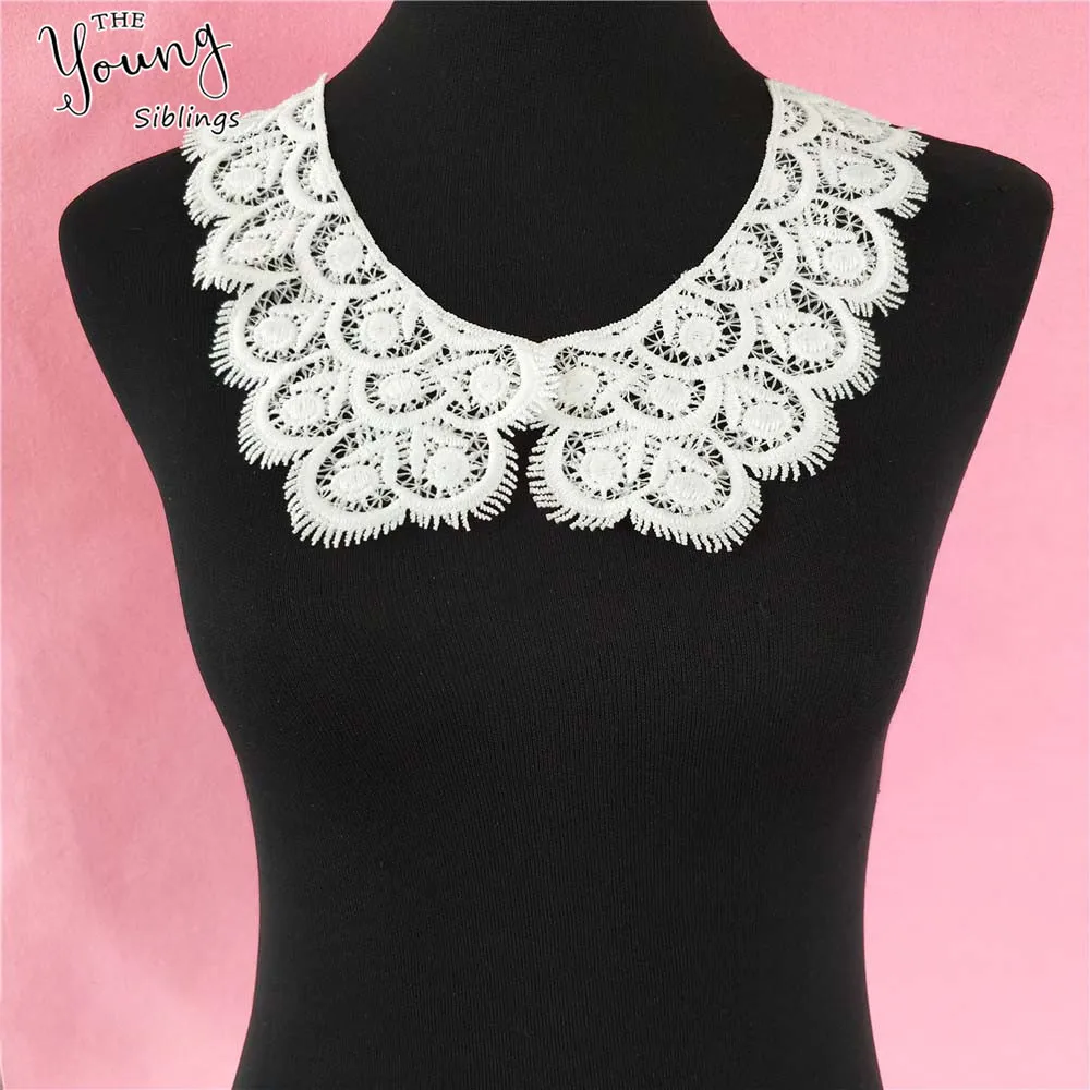 Buy 1pc white Lace hollow out Floral collar Embroidery