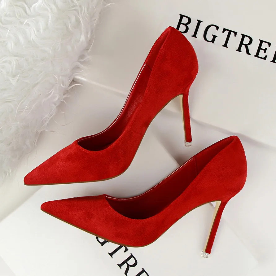

2019 New Version Fashion Simple Stiletto with High-heeled Shallow Mouth Pointed Suede Sexy Slimming Professional OL Women Shoes