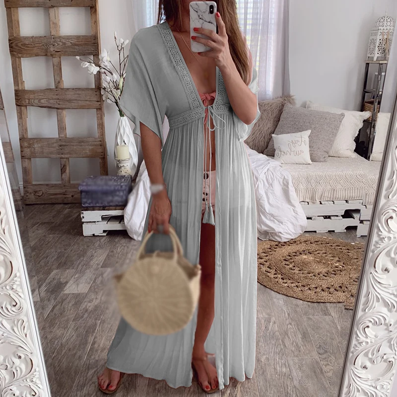 Однотонное платье с длинным покрытием Макси Свободные Boho Летние повседневные