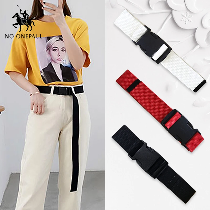 

NO.ONEPAUL Women can adjust the trend comfortable solid color cloth with brand luxury buckle new casual outdoor tactical belt