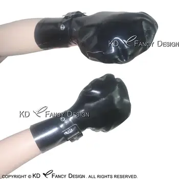 

Black Sexy Latex Gloves with Belts And Buckles Rubber Mitts Plus Size ST-0002