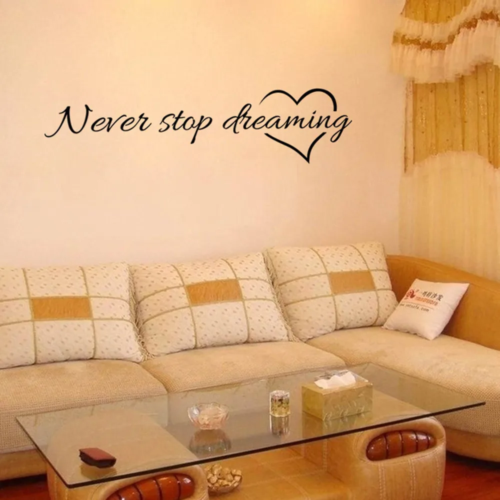 Съемный художественный виниловый настенный стикер с надписью «Never Stop Dreaming» для декора дома и комнаты