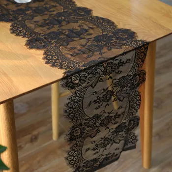 

Cheap 20pcs/lot White/Black 32*300cm White/Black Embroidered Lace Table Runner For Christmas Wedding Party Ceremony Decoration