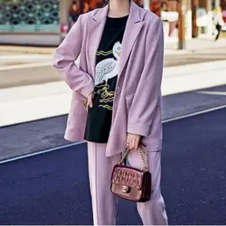 Индивидуальные Новая мода женские Женские Фиолетовый повседневный комплект из двух предметов (куртка + Штаны) Дамы деловой строгий костюм
