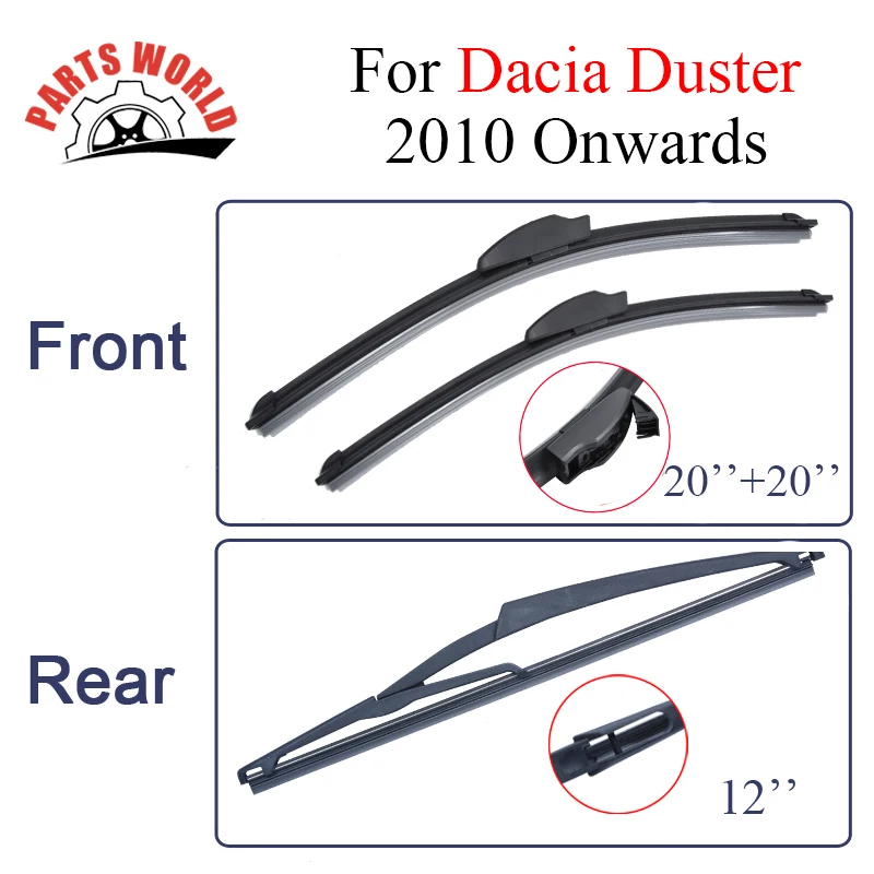 Combo Silicone Rubber Front And Rear Wiper Blades For Dacia Duster 2010