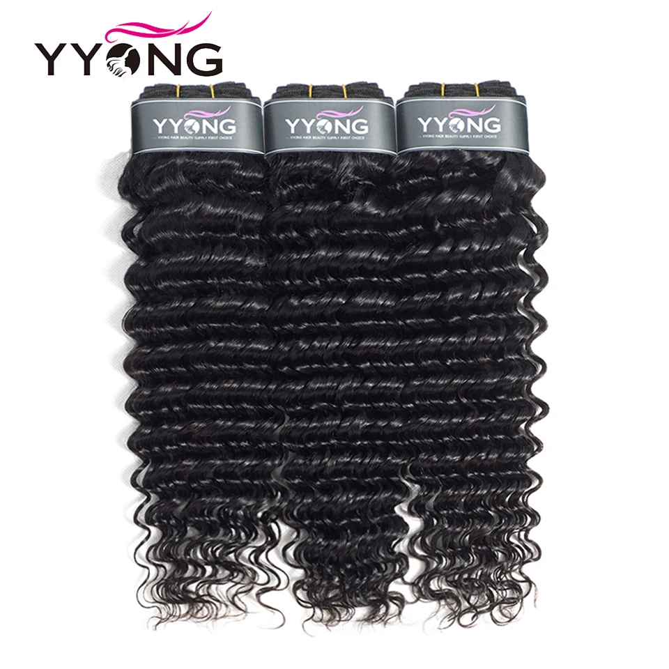 

Yyong Hair 3 Bundle Deals Brazilian Deep Wave Hair Extensions 8-26 Inch Can Be Dyed 100% Human Hair Weave Natural Color Remy