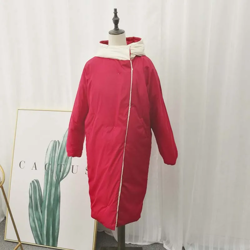 Korean Style 2019 New Winter Jacket Women Long Duck Down Coat Woman with Hooded Double Side Wear Sweet Warm Loose Outwears AO806