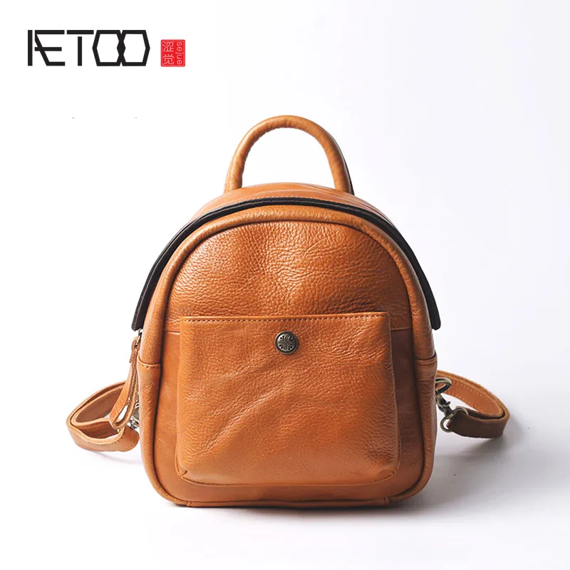 

AETOO Shoulder bag leather female autumn and winter new small backpack retro leather mini casual original travel bag bag
