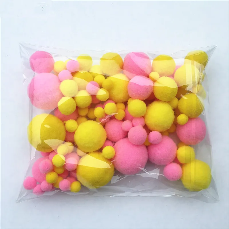 

20g/lot Mix Pink Yellow Color Pompom Fur Craft DIY Soft Pom Poms Wedding Decoration/Sewing On Cloth Accessories from 8mm to 30mm
