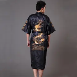 Черные туфли высокого качества Для мужчин кимоно Ванна платье Китайский Стиль атлас одеяние вышивки Дракон пижамы Pijamas плюс Размеры S-XXXL MP071