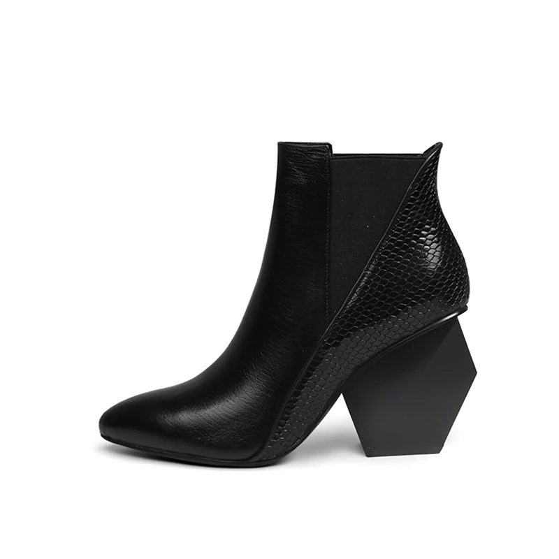 Cuir Sur Mixte Noir short Bottes Couleur Bout Talon Pointu Cheville En Chaussure Haut Véritable Femme Inside Étrange Inside No Muyisexi no Inside Femmes Plush Hl113 Slip w7Ftq88