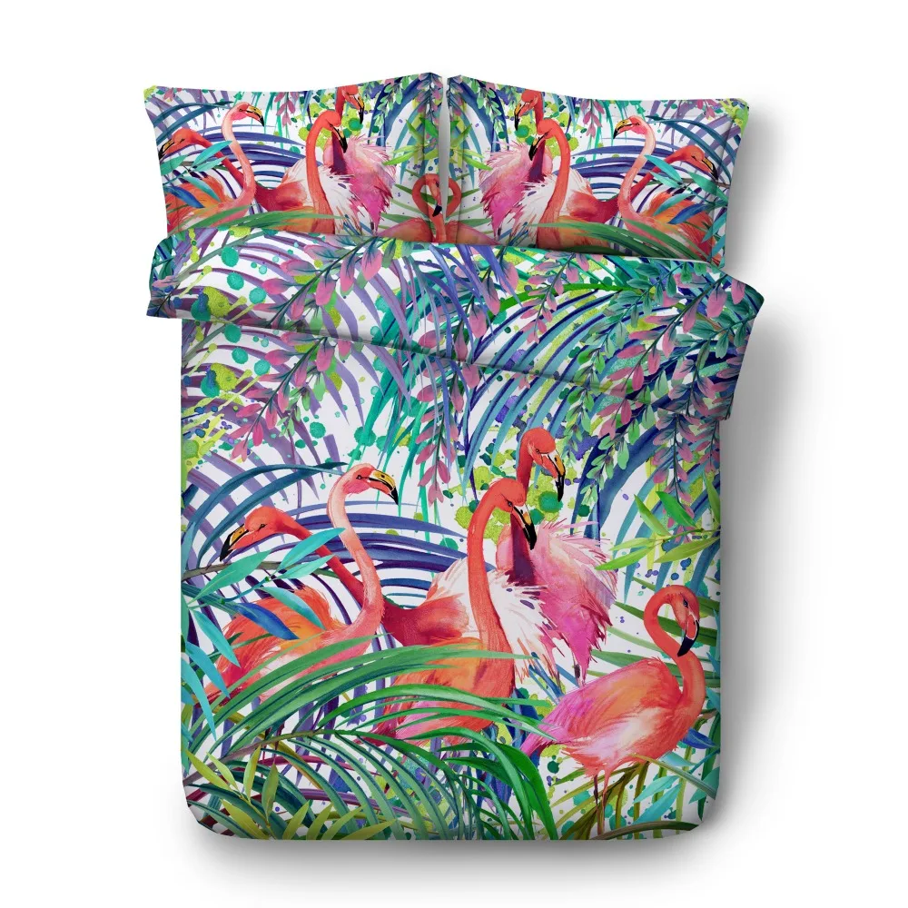 

JF-508 flamingos and tropical plant printed bedding sets 4pcs queen king size quilt cover set kids adult