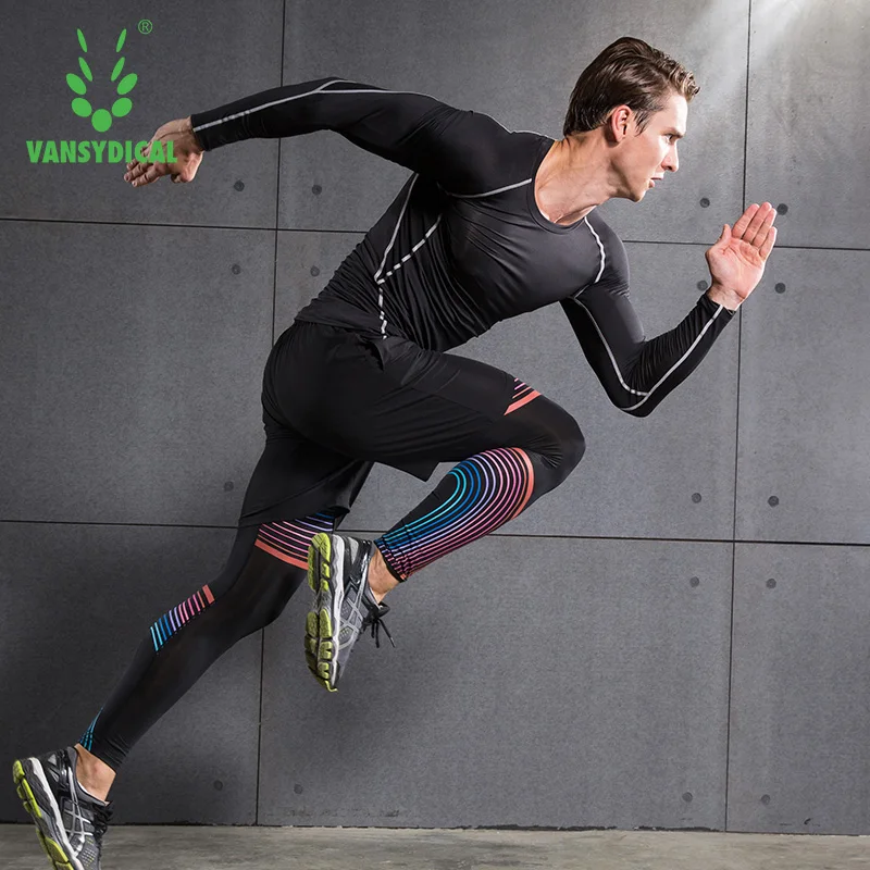 

Men's Sports Running 3 Piece Set Tights Leggings+shirts+shorts Training Pants Jogging Fitness Gym Long Sleeve Compression Suits