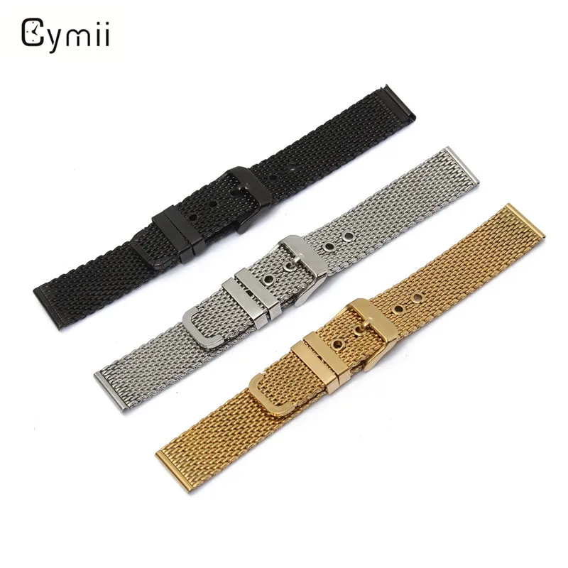 

Cymii 18mm Silver Black Gold 3 Colors Stainless Steel Weave Watchbands Watch Strap