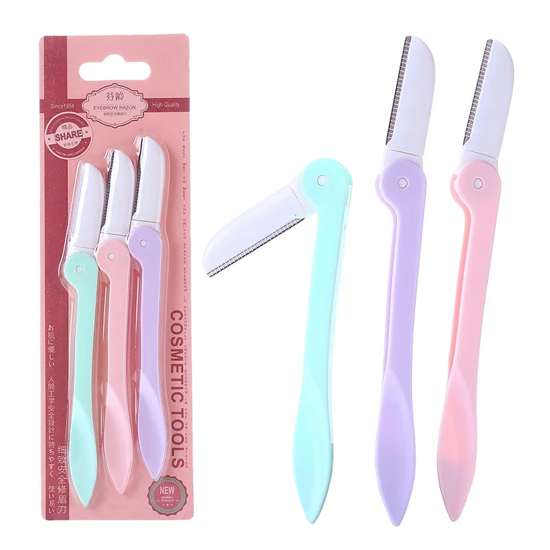 

AMSIC 3Pcs/Set Women Eyebrow Trimmer Hair Remover Face Hair Razors Shaver For Makeup Kit Stainless Steel Cutting Cosmetic Tools