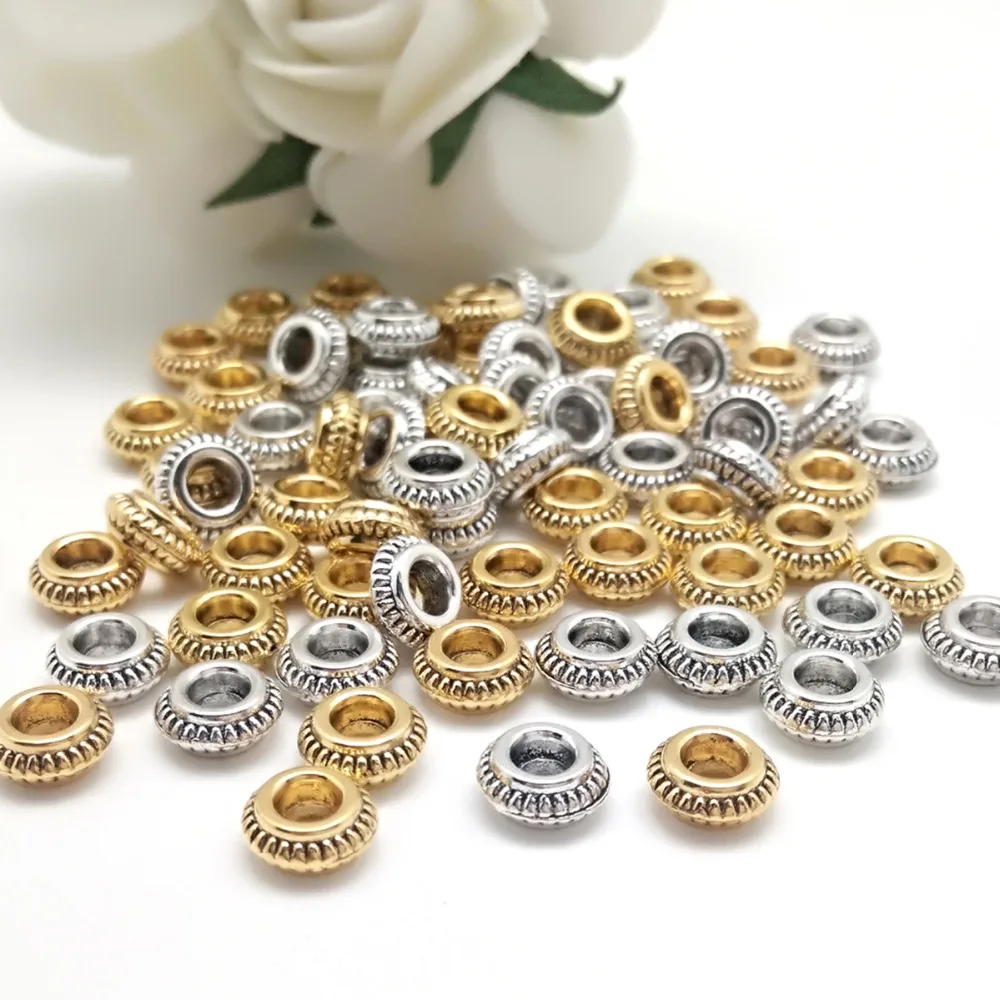 

New Arrival 50Pcs 7x3MM Zinc Alloy Metal Spacer Beads Circular Flat Beads For DIY Bracelet Necklace Jewelry Findings Making