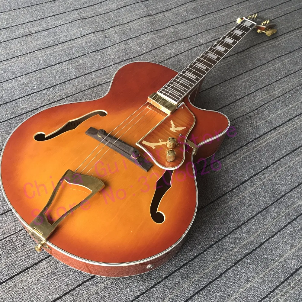 

China L-5 Guitar;Custom L5 model in honey burst color;Gold hardware;Flamed maple back;free shipping