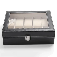 10 Slots Organizer Case Faux Leather Storage Holder Wrist Watch Display Box