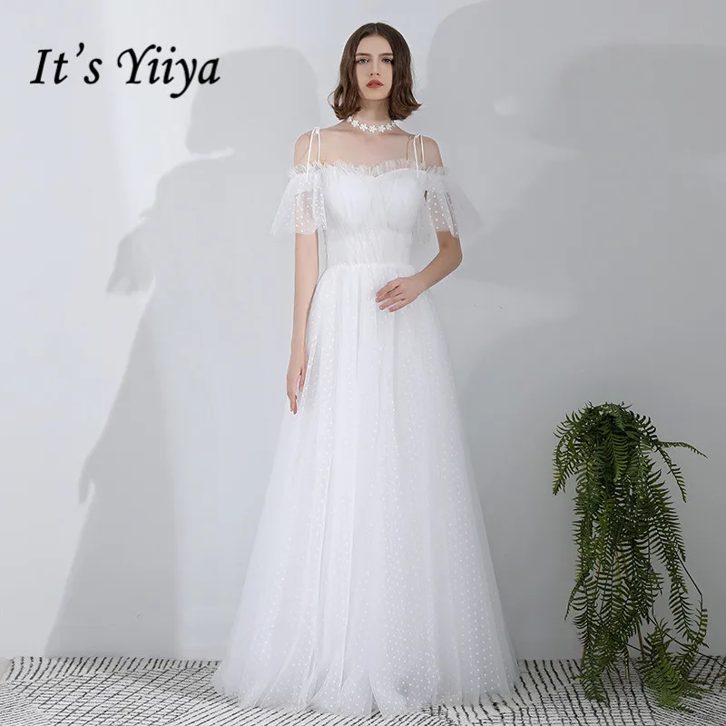 It S Yiiya Wedding Dress Spaghetti Straps Ruffles Floor Length