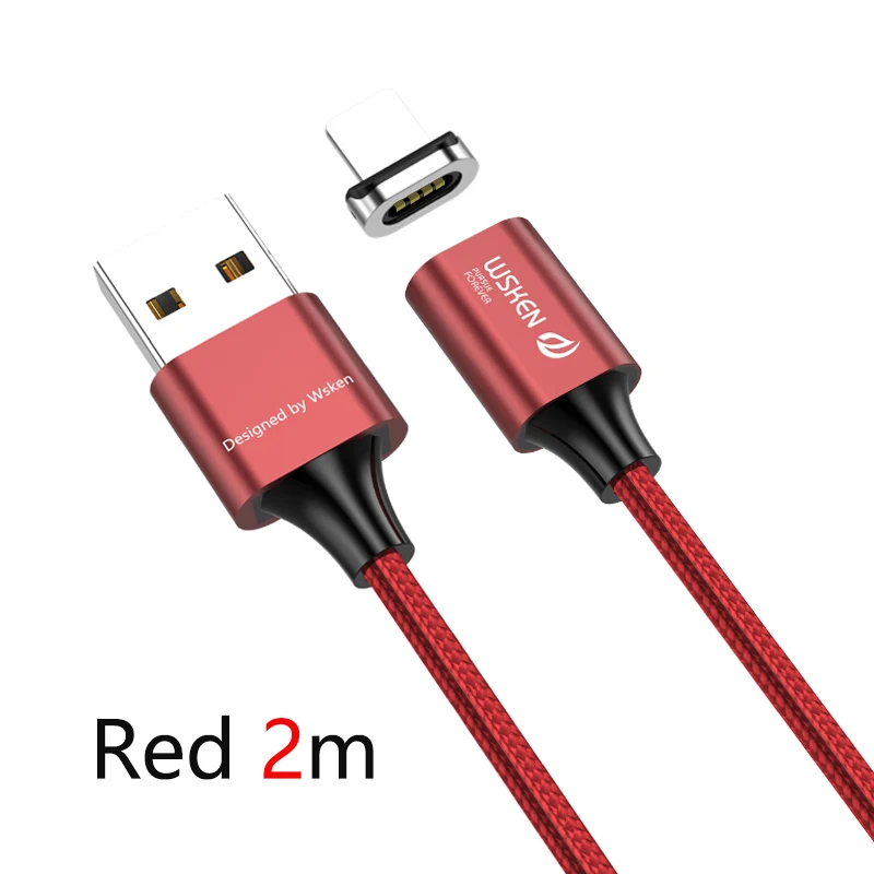 Магнитный зарядный кабель WSKEN X2 для iPhone, магнитный кабель usb type-C, кабель 3A, зарядное устройство, кабель Micro USB type-C, кабель USB C, провод, адаптер - Цвет: Red 2m