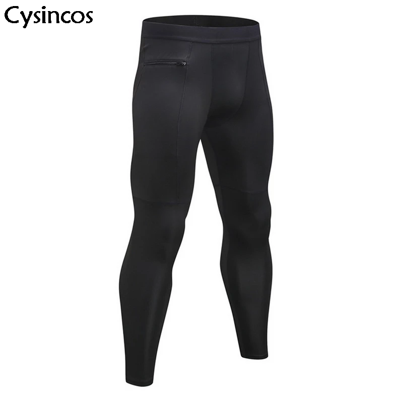 

Cysincos Men Fitness Pants Zipper Pocket Exercise Leggings High Elastic Tights Quick-Dry Sweat Absorbed Trousers Male Plus Size