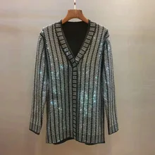 Новое изысканное платье в США ранней весной новое тяжелое горячее сверление длинное вязаное пальто-кардиган