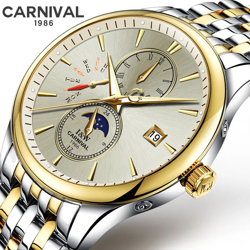 Классические дизайнерские карнавальные модные мужские часы лучший бренд сапфировые автоматические часы мужские водонепроницаемые светящиеся механические часы - Цвет: Gold silver grey