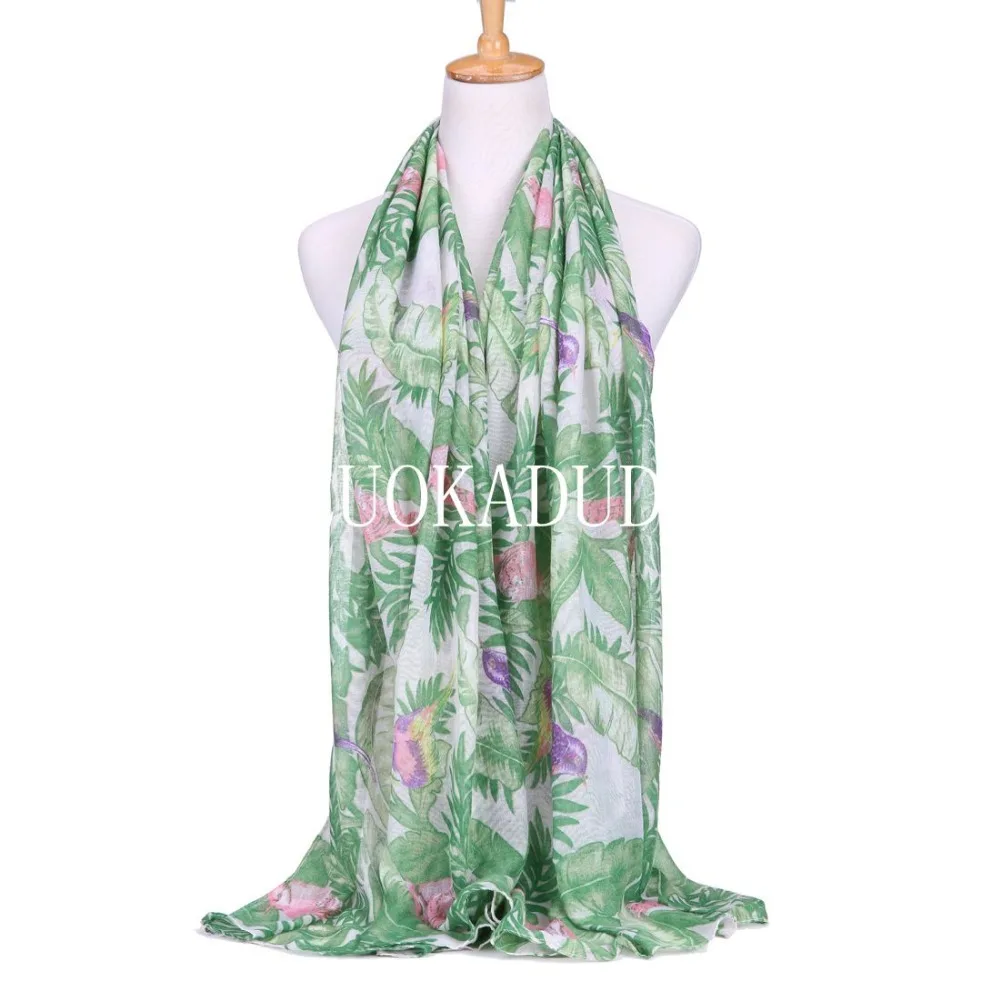 

2020 Newest Fashion Palm Leaf And Bird Print Scarf Women Bird Print Wrap Shawl Lady Scarves Hijab Wholesale Free Shipping