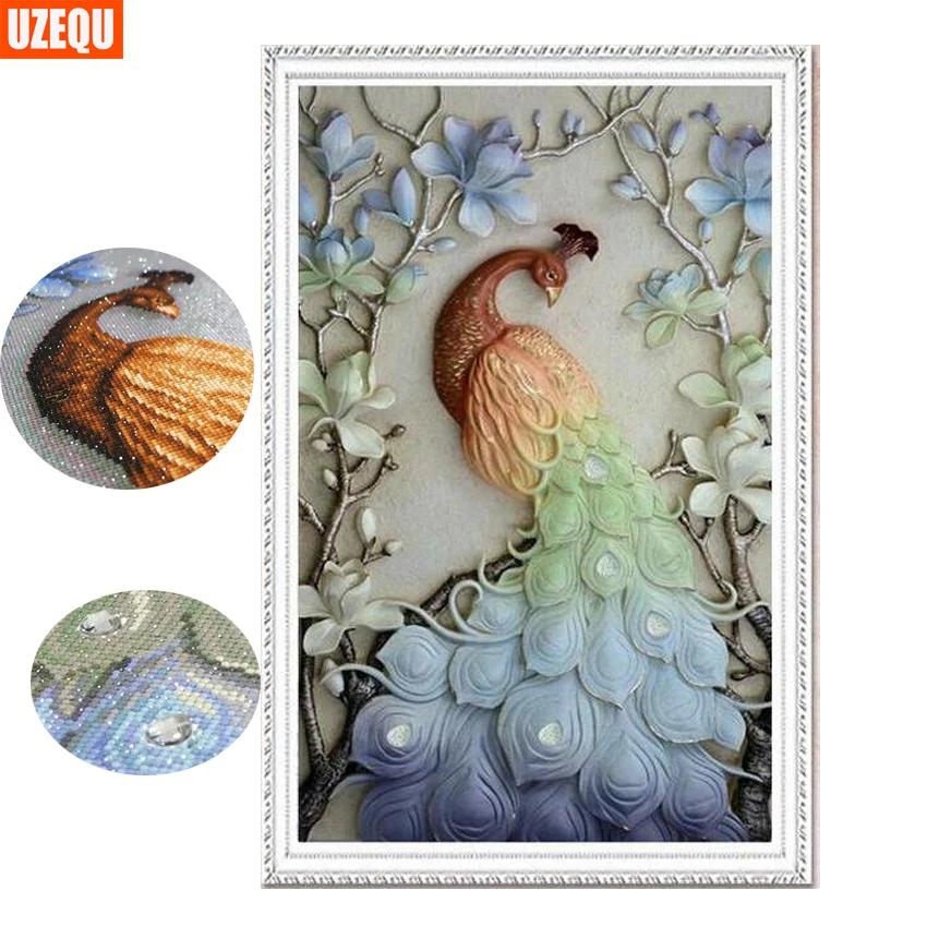 

UzeQu 3D Special Shaped DIY Diamond Painting Cross Stitch Full Diamond Embroidery Animal Peacock Mosaic Painting Rhinestones
