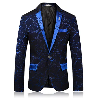 HCXY высокое качество, модные Для мужчин s печати Блейзер Повседневное Slim Fit платье для выпускного вечера Блейзер Для мужчин этап одежда Пиджаки мужской костюм куртка - Цвет: Синий
