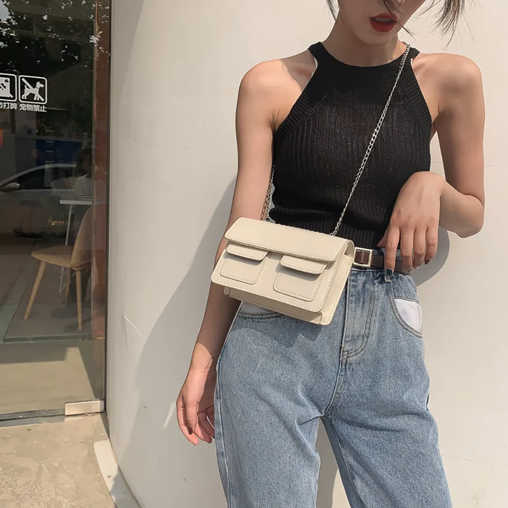 

Fashion 2019 Casual Summer Women Simple Versatile Shoulder Bag Fashion Chain Slanting Small Square Beach Simple Bag