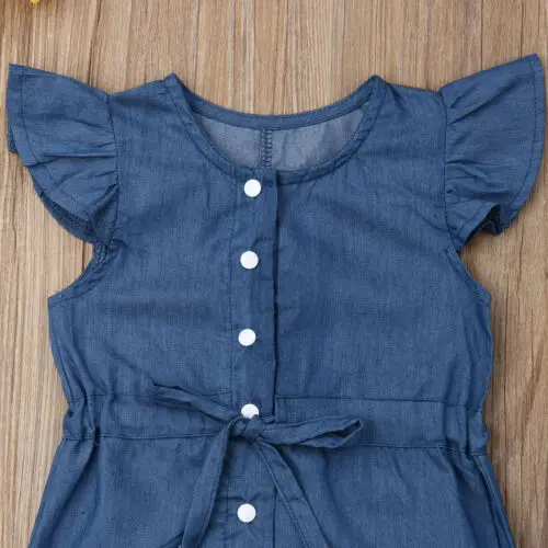 New Toddler Baby Girl Fly Sleeve Jumpsuit Flower/Denim Ruffle Romper Outfit Set 1-6 Years New Toddler Baby Girl Fly Sleeve Jumpsuit Flower/Denim Ruffle Romper Outfit Set 1-6 Years