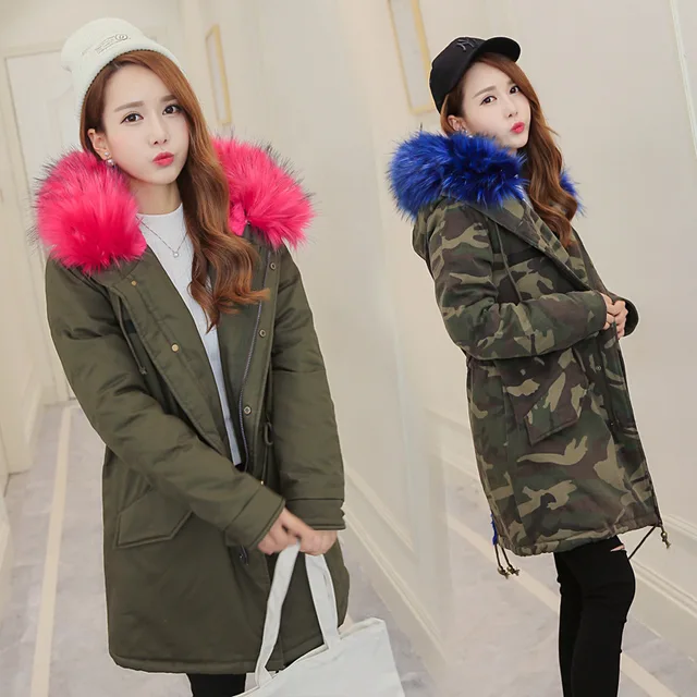 Cheap Europe Station 2016 Korean big size Long Fund Lamb Fur Grass Down Cotton Loose Coat warm coat 678160