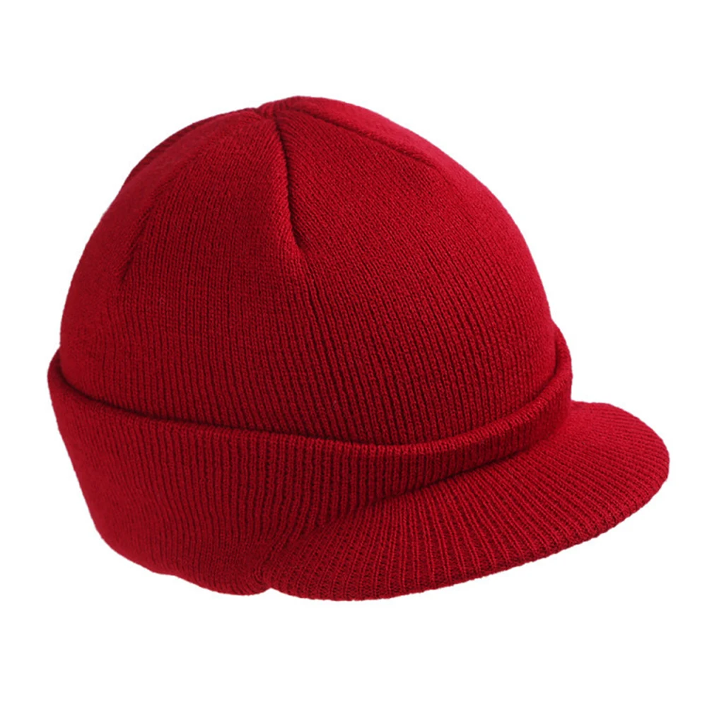 Winter Beanie Fashion Men Women Skullies Winter Warm Crochet Visor Brim