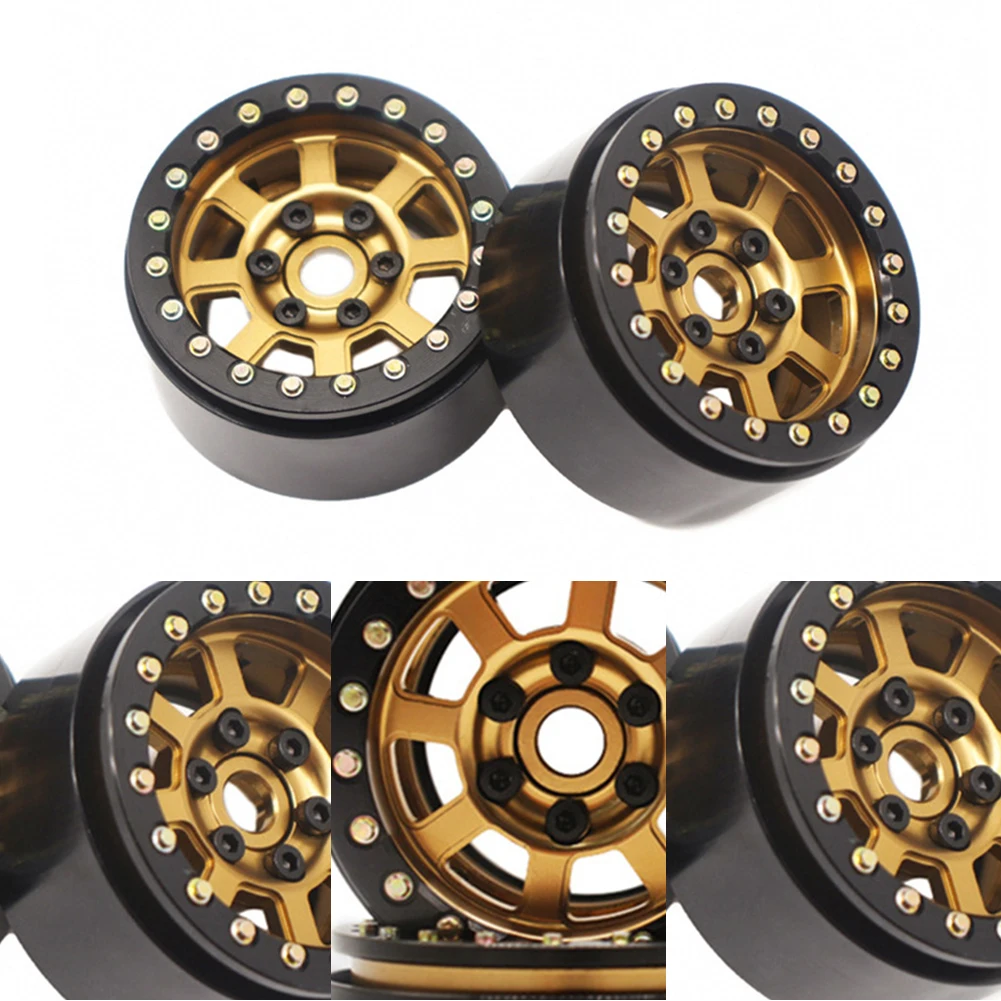 

4Pcs Wheel Rim Aluminum Alloy Simulation Shockproof Beadlock 1.9'' Durable Easy Install Universal For RC Crawler Axial SCX10 D90