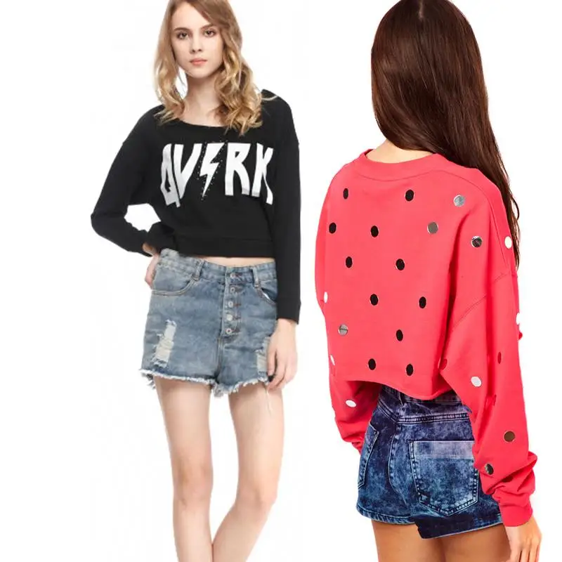 Hoodie Sweatshirt Women Long Sleeve Pullover Top Quality O Neck Short Tops Red Black Plus Size Kawaii Print Clothing Women
