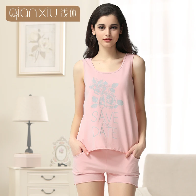 Qianxiu пижамы комплект для женщин рукавов Pyjama роковой 95% хлопок Homedress|pajama sets for