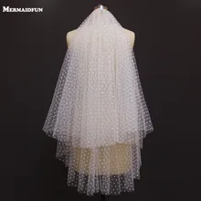 2 слоя, короткая свадебная вуаль в горошек с вырезанным краем и сеткой, 2 слоя, милая свадебная вуаль белого цвета и цвета слоновой кости, вуаль De Mariee