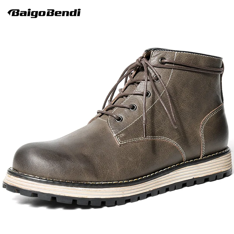 

Retro British Style Mens Genuine Leather Round Toe Boots Lace Up Martin Boots Casual Winter Desert Boots Work Shoes