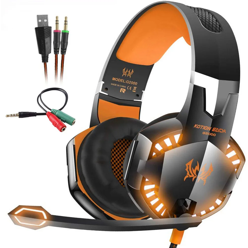 cheap G2000 Stereo Gaming Headset Deep Bass Computer Game Headphones Earphone with LED Light Microphone for PC Laptop PS4