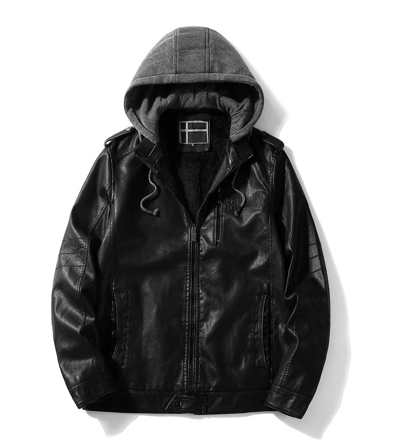 Прямая осенне-зимняя мужская куртка Молодежная мужская модная верхняя одежда мотоциклетная кожаная куртка с капюшоном из искусственной кожи