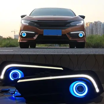 

2PCS White LED DRL Driving lamp Blue Halo Projector for Honda Civic 10th 2016