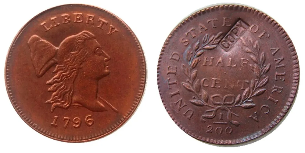 

US 1796 LIBERTY CAP HALF CENT - HEAD RIGHT 100% Copper Copy Decorative Coin